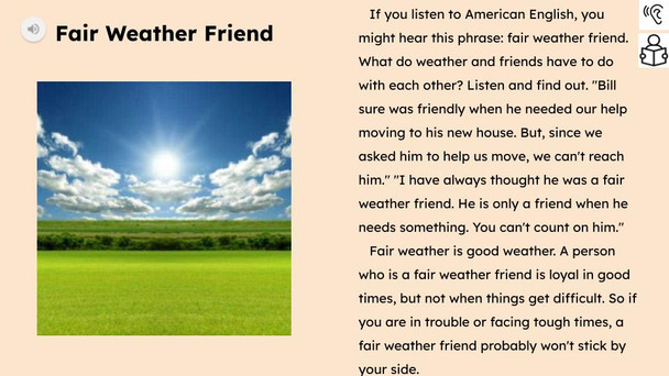 Fair Weather Friend Figurative Language Reading Passage and Activities