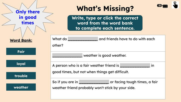 Fair Weather Friend Figurative Language Reading Passage and Activities