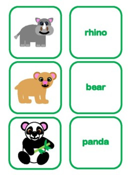 Zoo Animal Vocabulary Memory Game for ESL