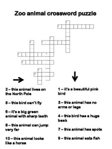 Zoo Animal Vocabulary Puzzles for ESL