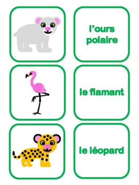 French Zoo Animal Memory Game