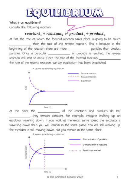 Equilibrium reactions introduction worksheets and slides