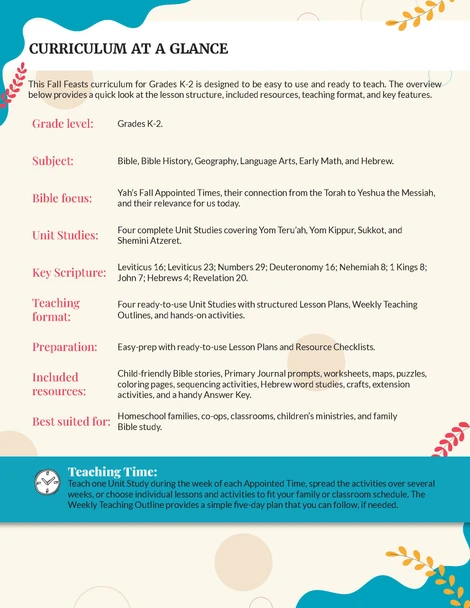 The Fall Feasts Bible Curriculum for Grades K-2