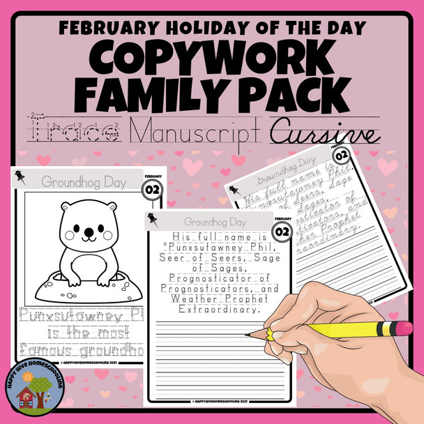 February Copywork Printables- Family Pack