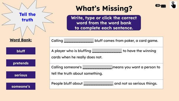 Calling Someone's Bluff Figurative Language Reading Passage and Activities