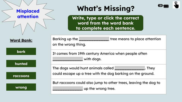 Barking Up the Wrong Tree Figurative Language Reading Passage and Activities