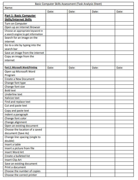 Basic Computer Skills SGO Assessment - Task Analysis Checklist - Amped ...