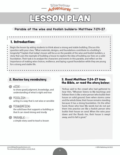 Bible Parable: The Wise & Foolish Builders workbook