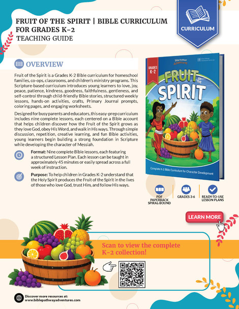 Fruit of the Spirit Bible Curriculum for Homeschool & Classroom | Grades K-2