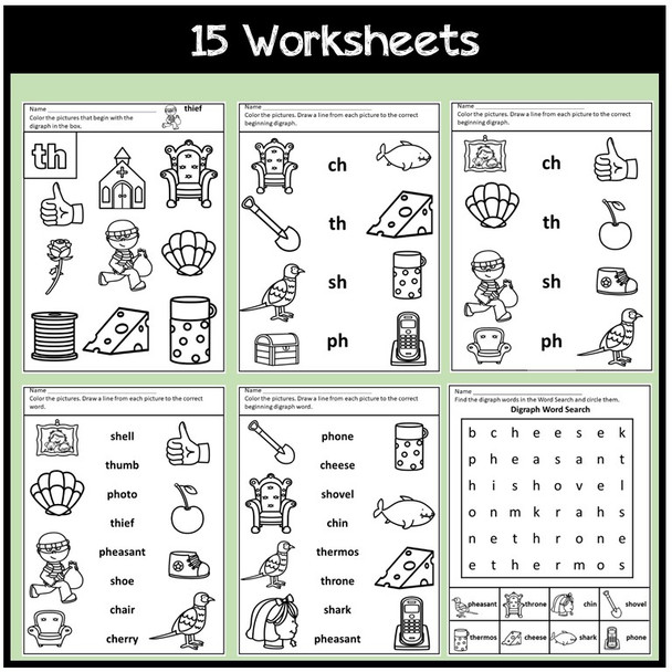 Beginning Digraphs 15 Worksheets