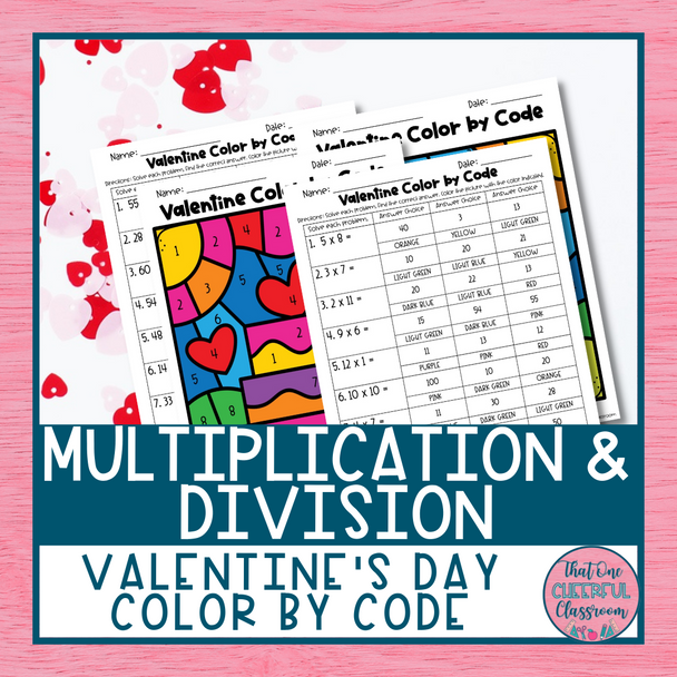 Multiplication and Division Valentine's Day Color by Code