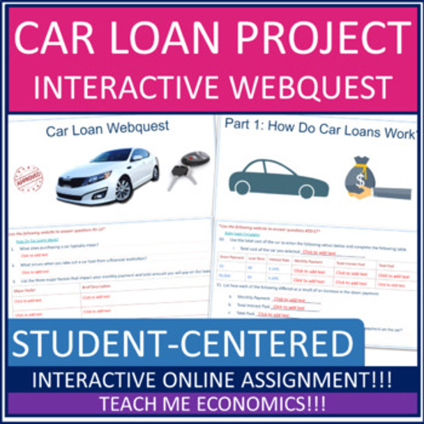 Car Loan Project Personal Finance Economics Webquest Google Slides or Worksheet