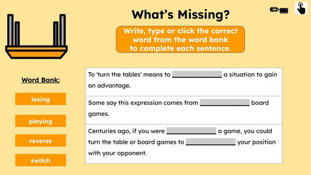 Turn the Tables Figurative Language Reading Passage and Activities