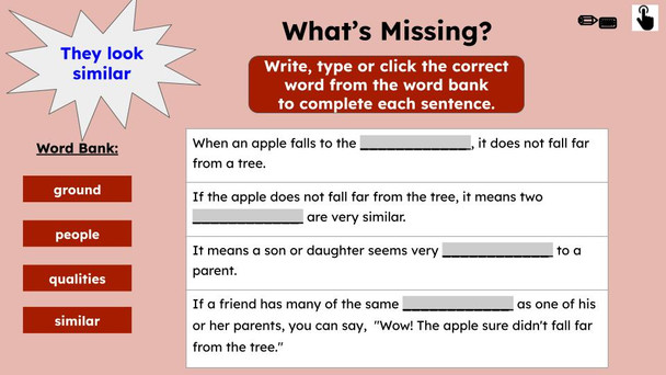 The Apple Doesn't Fall Far From the Tree Figurative Language Reading Passage and Activities