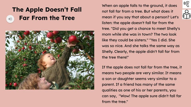 The Apple Doesn't Fall Far From the Tree Figurative Language Reading Passage and Activities