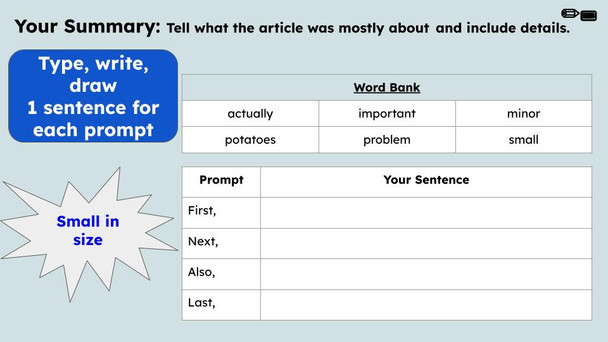 Small Potatoes Figurative Language Reading Passage and Activities