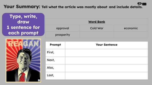 President Ronald Reagan Informational Text Reading Passage and Activities