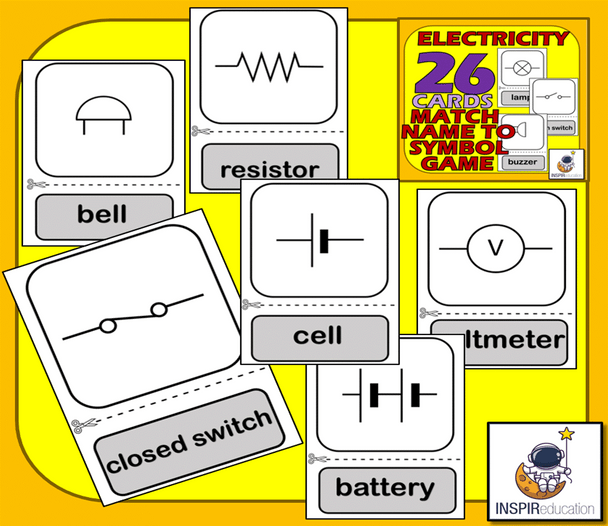 Electrical Circuits - Matching component images to names (26 labels - DISPLAY)
