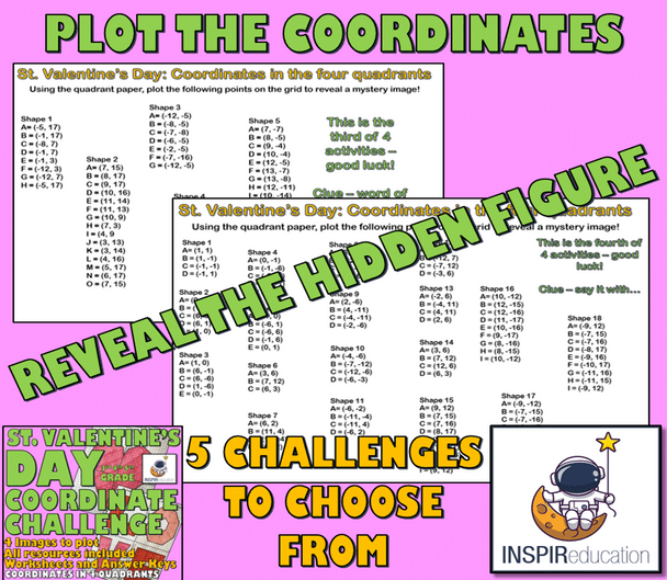 Valentine's Day Coordinates: MATH 4 Quadrants, 4 Challenges, Answer Key and Resources