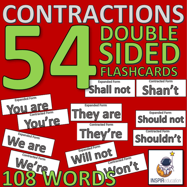 ELA CONTRACTIONS BUNDLE: 54 Posters, 54 Flashcards, Snap Game, I have...Who has?