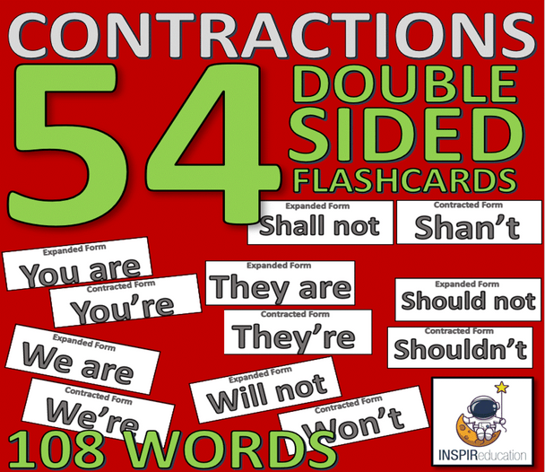 ELA CONTRACTIONS: 54 Double Sided Flashcards, Expanded and Contracted form ELA CONTRACTIONS: 54 Double Sided Flashcards, Expanded and Contracted form