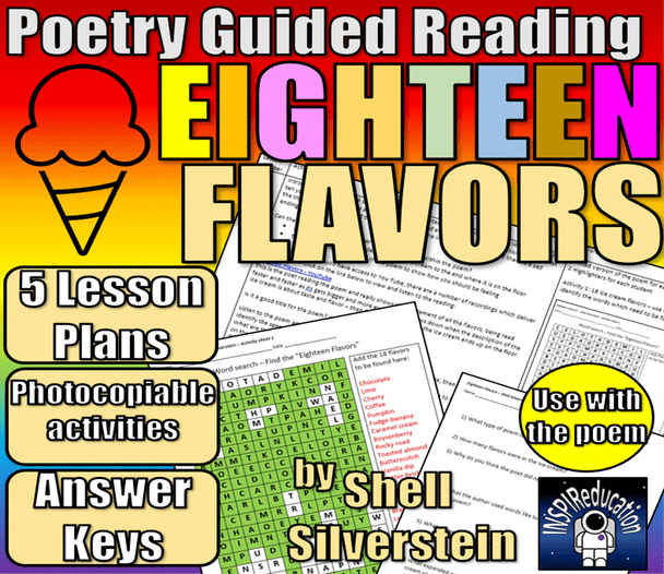 GUIDED READING POETRY: Shell Silverstein - Eighteen Flavors (Lesson Plans, Worksheets and Answer Key)