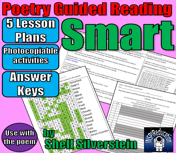 GUIDED READING POETRY BUNDLE: Shell Silverstein, 8 Poems, Lesson Plans, Resources and Answer Key