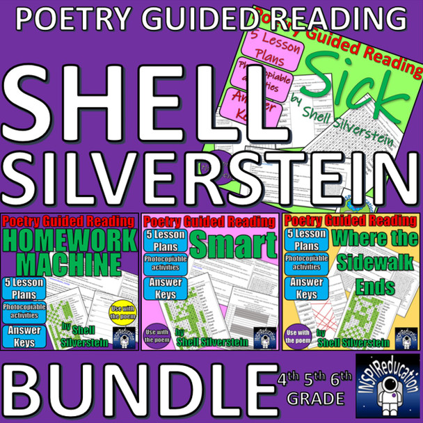 GUIDED READING POETRY BUNDLE: Shell Silverstein, 8 Poetry Plans, Worksheets, Questions and Answer Key