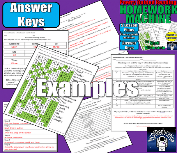 GUIDED READING PLANS POETRY: Shell Silverstein - Homework Machine, Plans, Resources, Answer Key