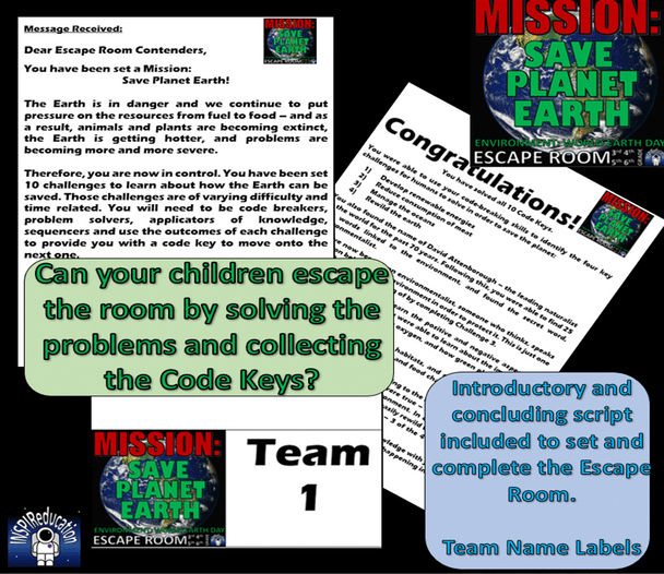 Environmental Project Pack: Lesson Plans, Escape Rooms, Resources - Print and Go