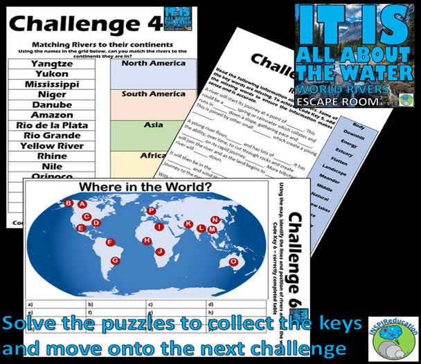 Geography ESCAPE ROOM: World Rivers, 10 Challenges, Resources, Activities, Answer Key