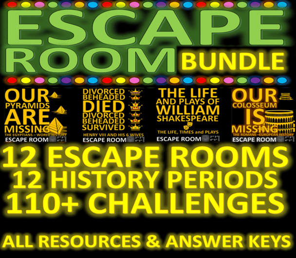 History and Geography 20 ESCAPE ROOM BUNDLE: 20 Workbooks, Resources and Answer Keys