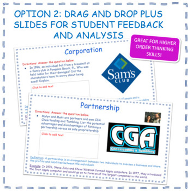 Business Organizations Drag and Drop Google Slides Activity Economics +Printable