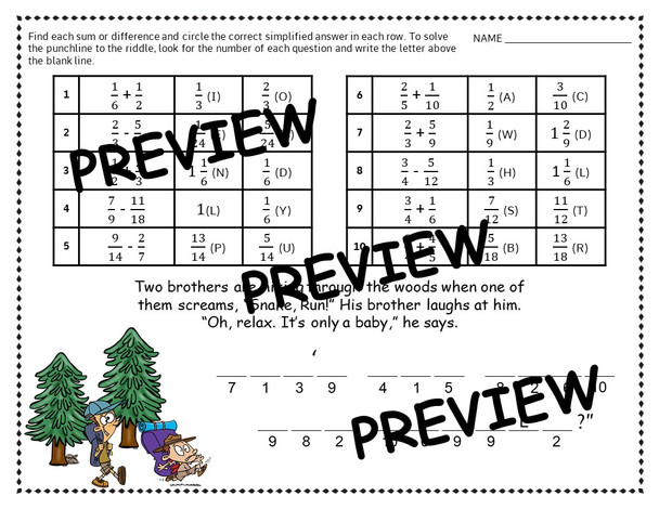 Add and Subtract Fractions and Mixed Numbers with Unlike Denominators - Game and Worksheets