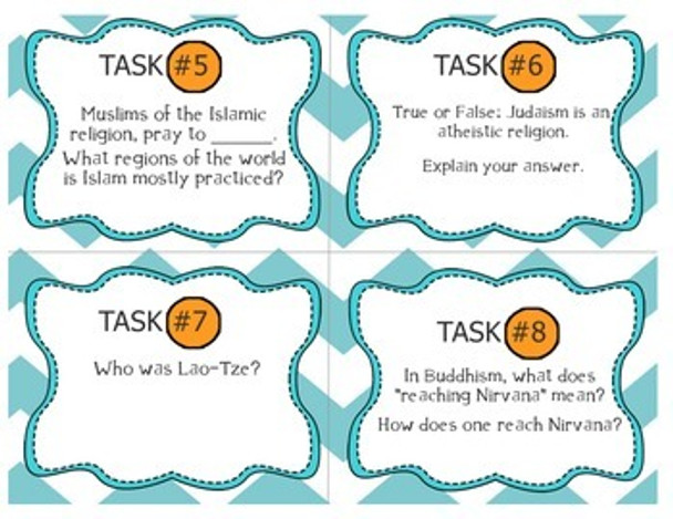 Geography, World Religions Task Card Cooperative Activity