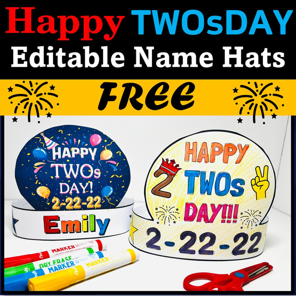 Twosday Name Crowns Hat Activities Craft, 2s Day 2-22-22, February 22 2022