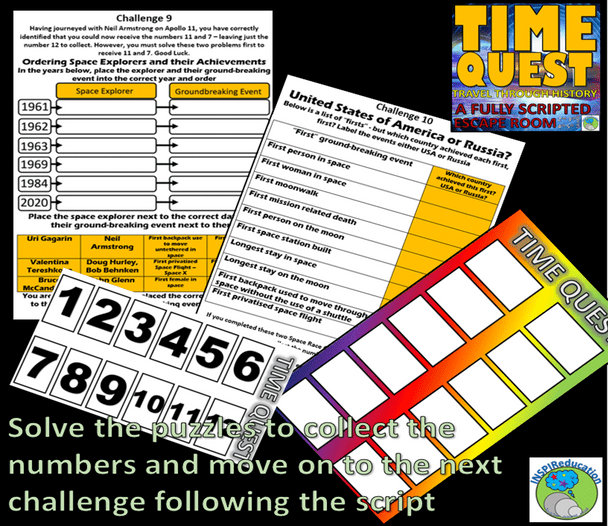 Fully Scripted World HISTORY ESCAPE ROOM: 5 time periods, 10 Challenges, Answer Key and Resources