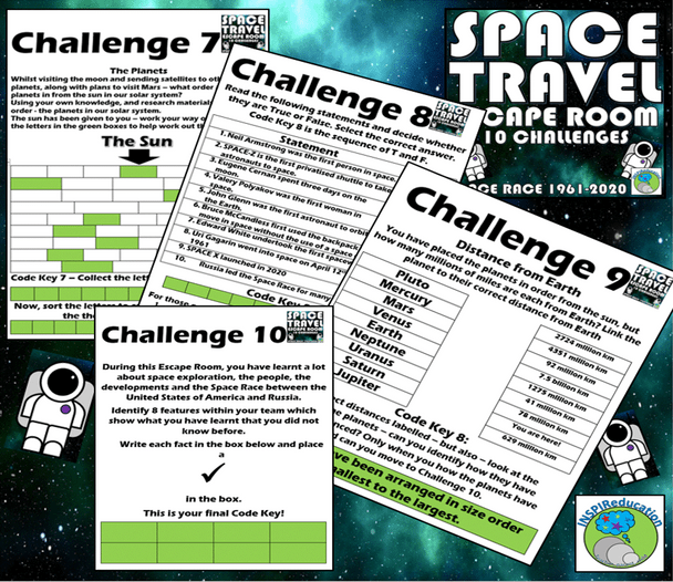 SPACE RACE ESCAPE ROOM: USA vs RUSSIA 1961 - 2020, 10 Challenges, Student Workbook, Resources and Answer Key