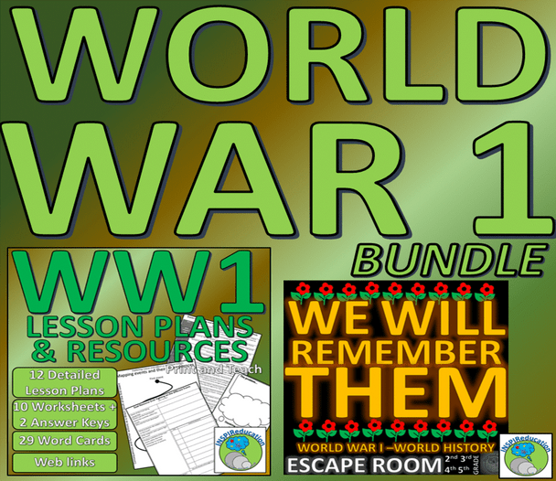 World War 1: Lesson Plans, Escape Room, Resources, Worksheets BUNDLE