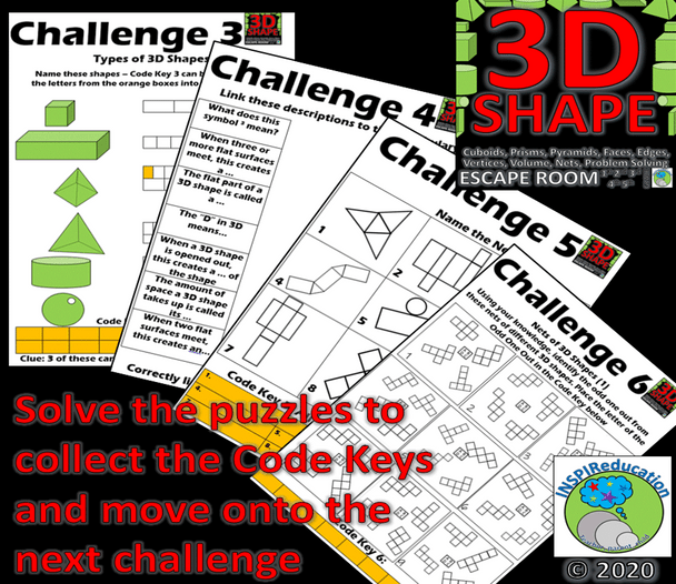 MATH ESCAPE ROOM: 3D Shape - 10 Challenges, Resources, Answer Key and Student Booklet