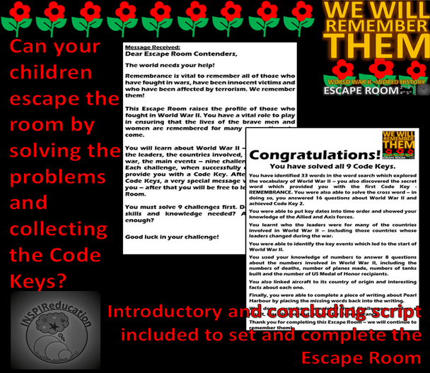 ESCAPE ROOM - History: World War 2 - 9 Challenges, Student Workbook, Resources and Answer Key