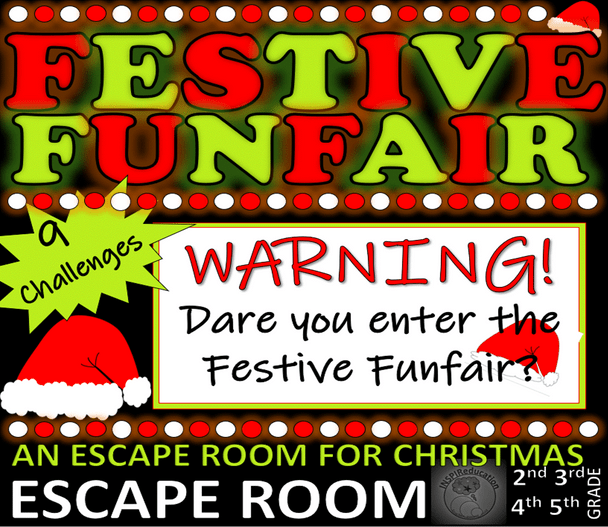 Christmas ESCAPE ROOM: Festive Funfair - 9 Challenges, Student Workbook, Resources, Answer Key