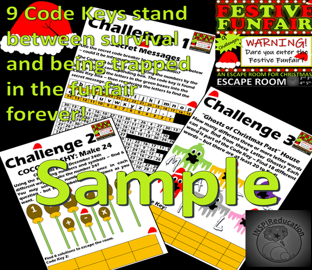 Christmas ESCAPE ROOM: Festive Funfair - 9 Challenges, Student Workbook, Resources, Answer Key