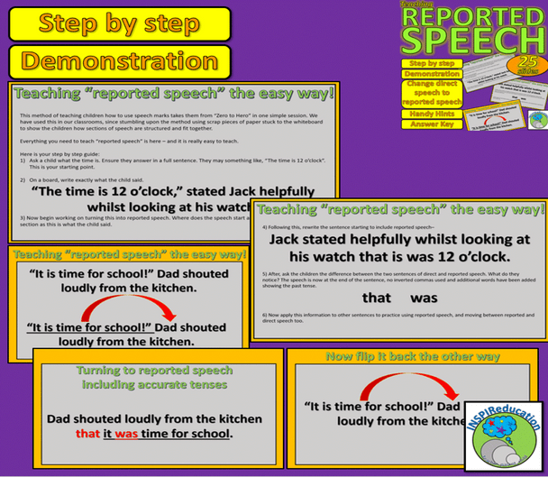 Teaching Speech in Writing BUNDLE: Direct, Reported and Passive - modelled, examples and practice