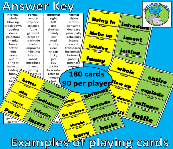 ELA Standard English - Snap! Card Game (224 Cards) and Vocabulary Improver Checker