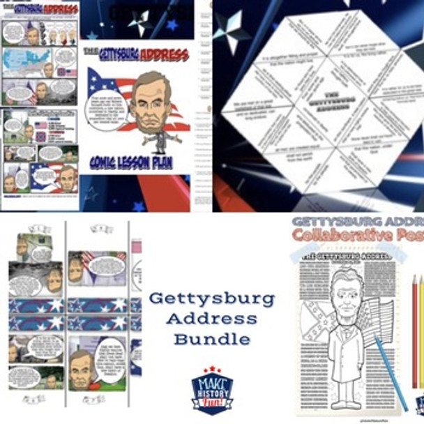 Gettysburg Address Comic, Puzzle, Mini-Book and Poster Bundle