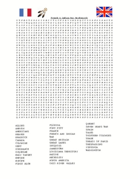 French and Indian War Wordsearch - FREE