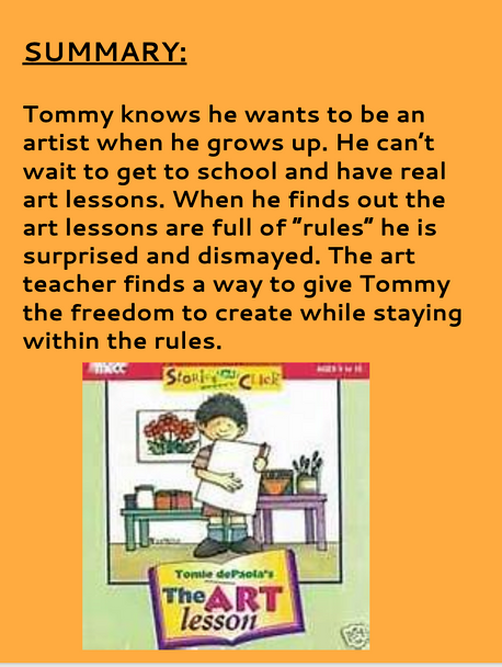 THE ART LESSON BY TOMIE dePAOLA READING ACTIVITY UNIT