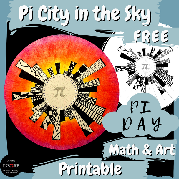 FREE Pi Day Activity Pi City in the sky Digits Pi Skyline Cityscape Math & Art