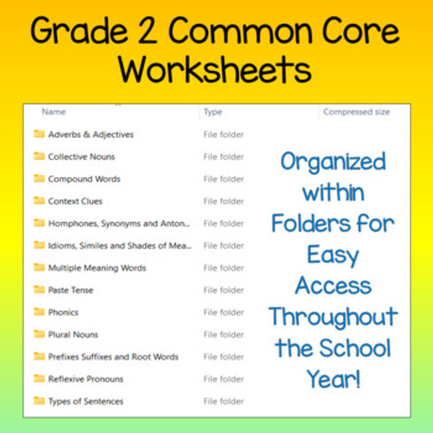 Grade 2 English Language Arts Common Core Worksheet Bundle